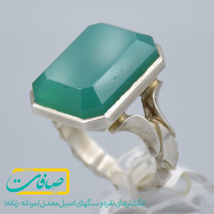 انگشتر عقیق سبز تراشدار «کد 2758»