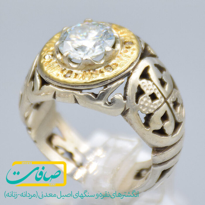 انگشتر موزانایت تراشدار با 6 عدد الماس مردانه «کد 2898»