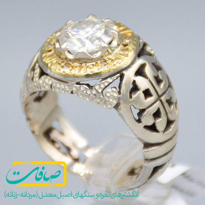 انگشتر موزانایت تراشدار با 6 عدد الماس مردانه «کد 2899»