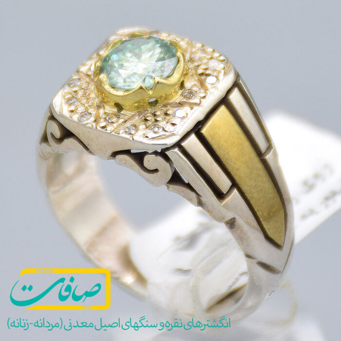 انگشتر موزانایت تراشدار با 16 عدد الماس مردانه «کد 2906»
