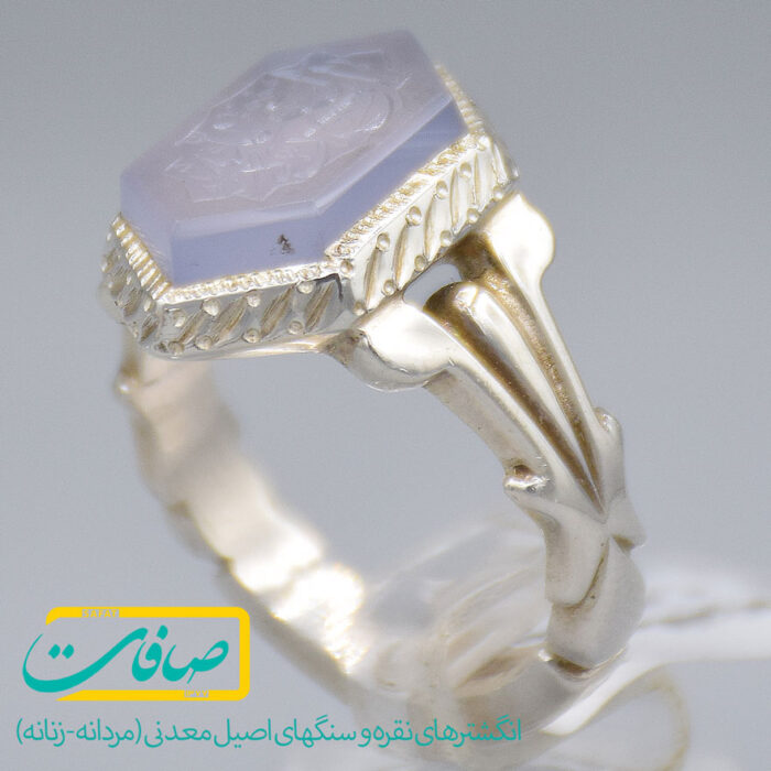 انگشتر عقیق کبود یمنی خطی "العزت لله" مردانه «کد 3175»