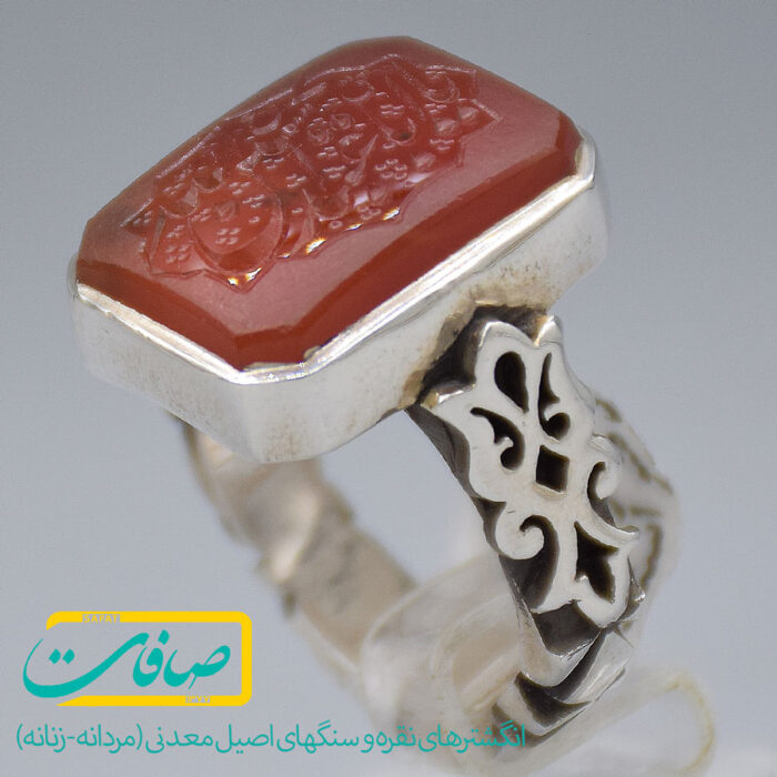 انگشتر عقیق یمنی خطی "یا اباعبدالله الحسین" مردانه «کد 3518»