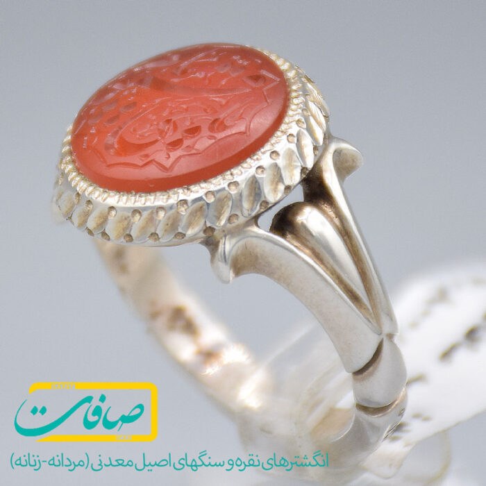 انگشتر عقیق یمنی خطی "یا حی یا قیوم" مردانه «کد 3542»