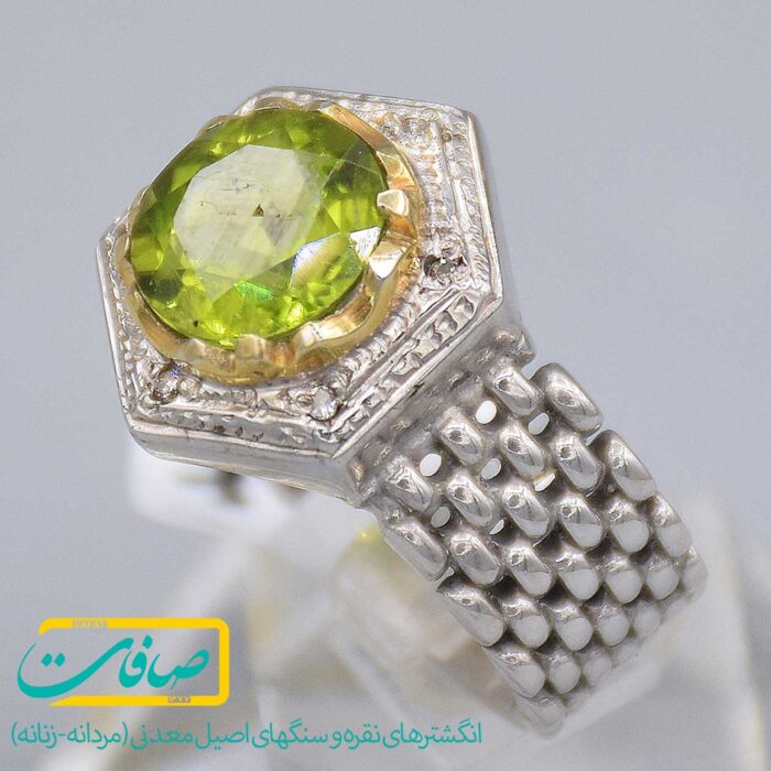 انگشتر زبرجد با 6 عدد الماس مردانه «کد 3831»