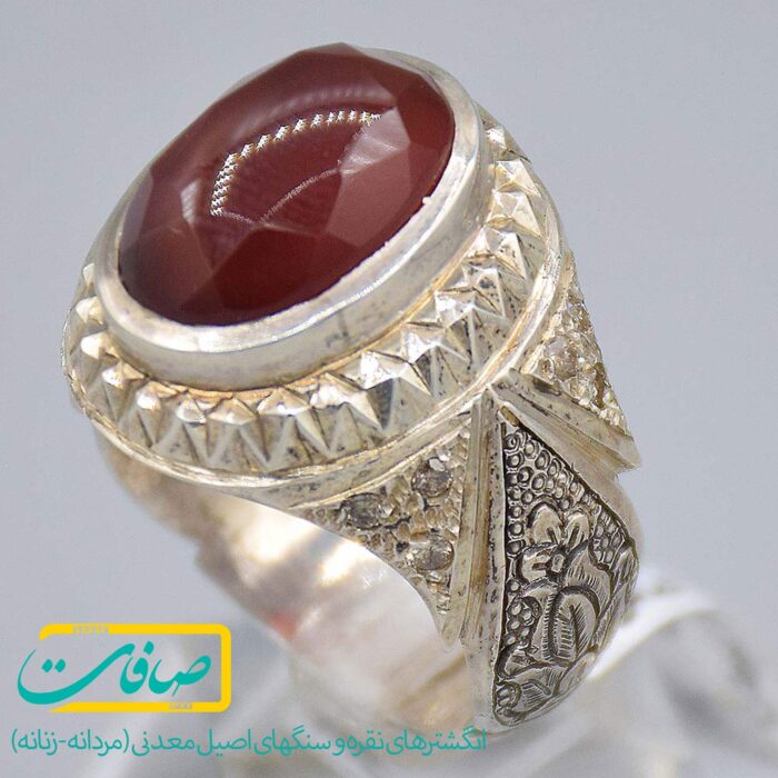 انگشتر عقیق یمنی با 12 عدد الماس مردانه «کد 3868»