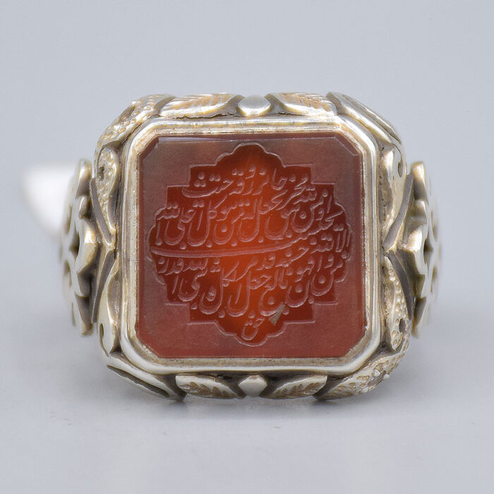 انگشتر عقیق یمنی خطی آیه "و من یتق الله ..." با 2 عدد الماس مردانه «کد 3583» - تصویر 2