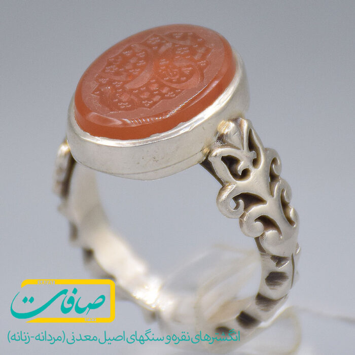 انگشتر عقیق یمنی خطی "یا حی و یا قیوم" مردانه «کد 3592»