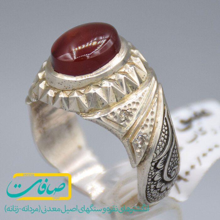 انگشتر عقیق یمنی با 4 عدد الماس مردانه «کد 3701»