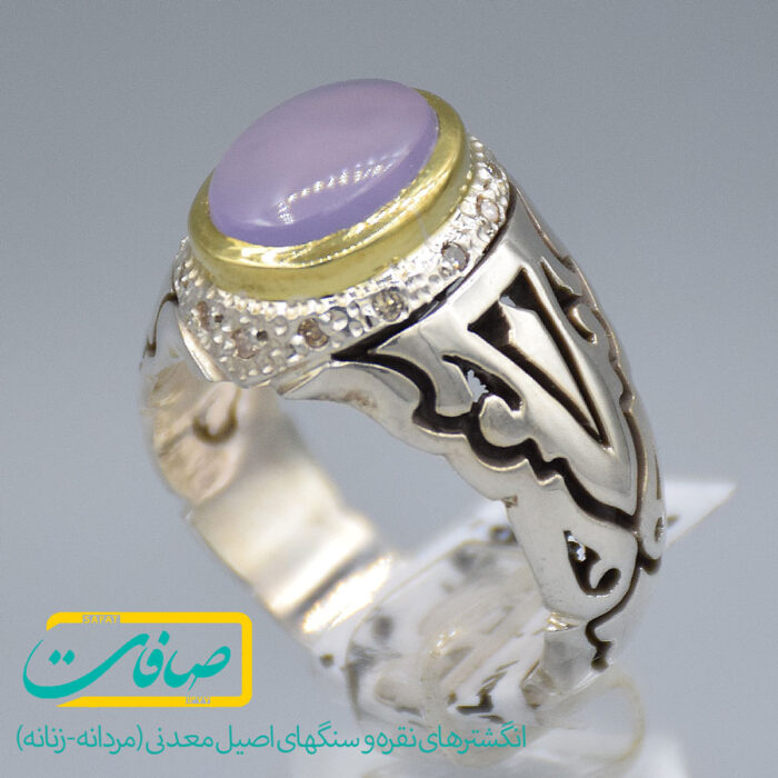 انگشتر عقیق کبود یمنی با 14 عدد الماس مردانه «کد 3742»