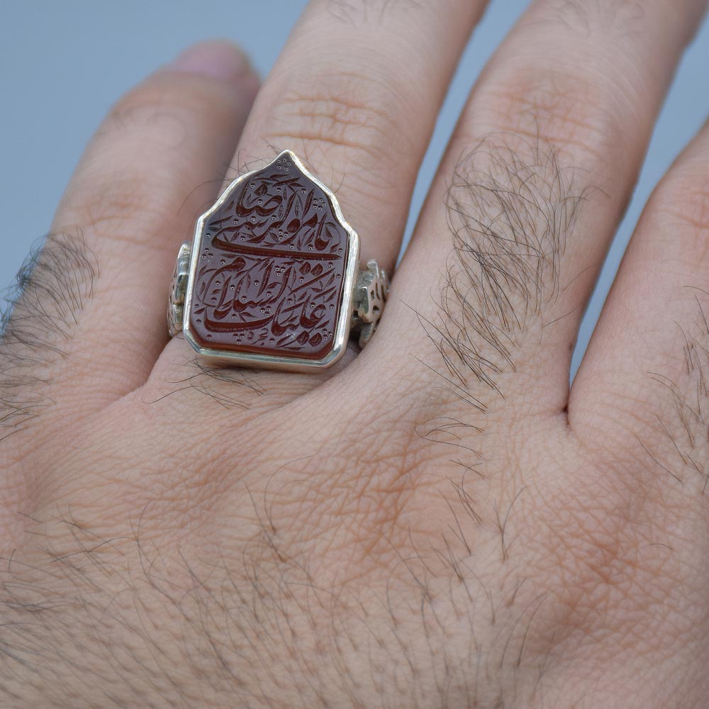 انگشتر عقیق یمنی خطی "السلام علیک یا علی بن موسی الرضا" مردانه «کد 4579» - تصویر 4