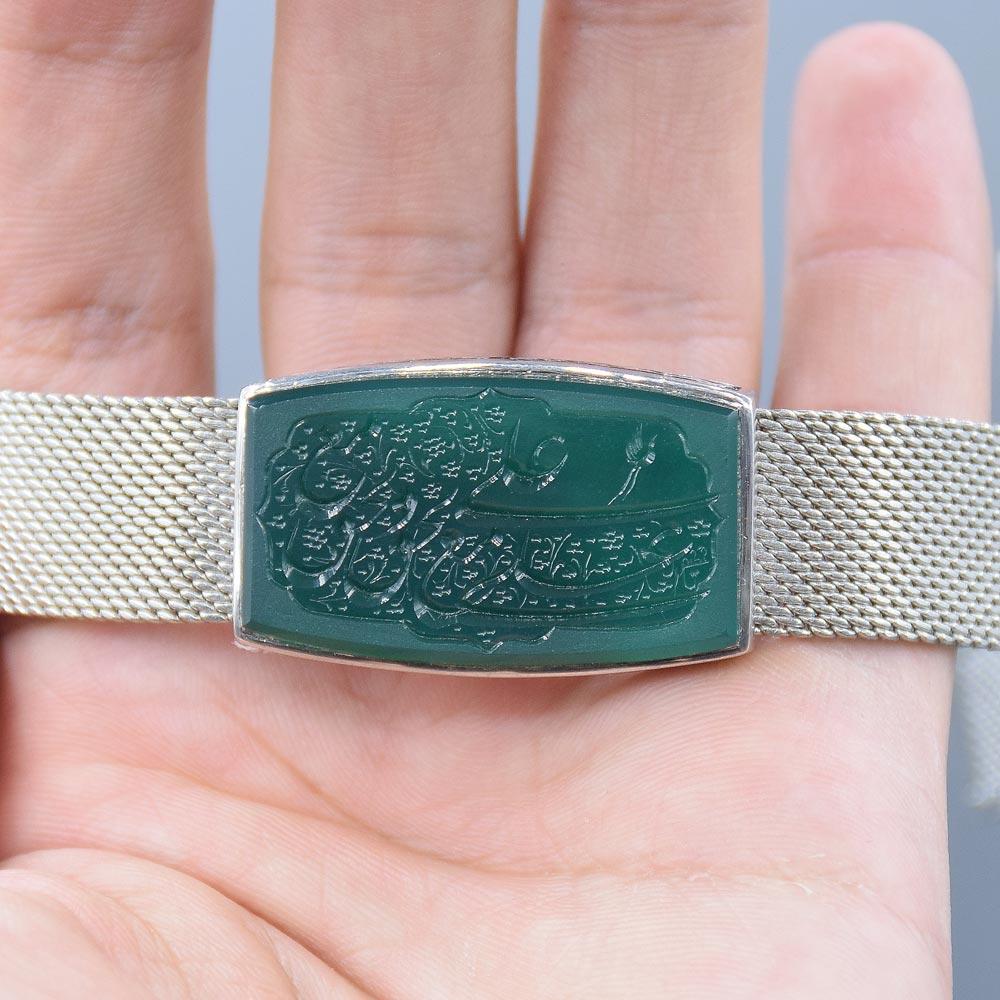 دستبند عقیق سبز خطی "علی مع الحق و الحق مع علی" «کد 5760» - Image 3