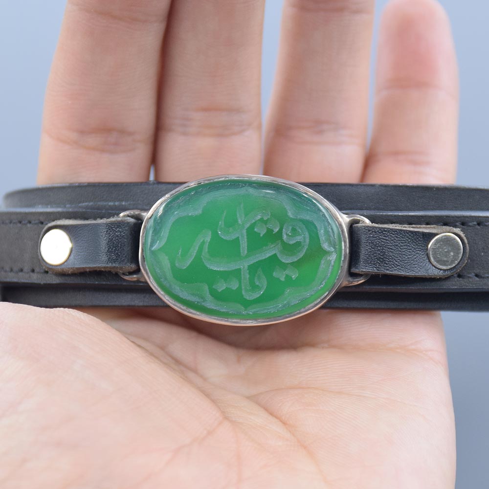 دستبند عقیق سبز خطی "یا رقیه" «کد 5766» - Image 3