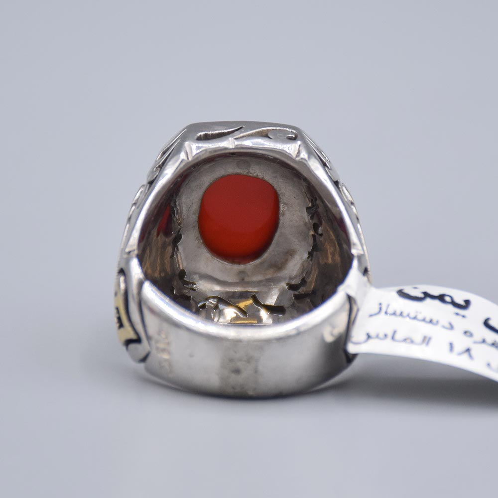 انگشتر عقیق یمنی با 18 عدد الماس مردانه «کد 5996» - Image 4
