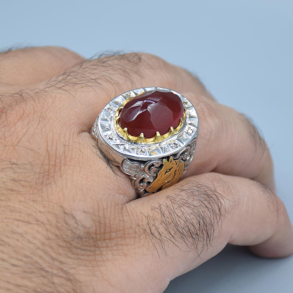 انگشتر عقیق یمنی با 8 عدد الماس مردانه «کد 6001» - Image 5
