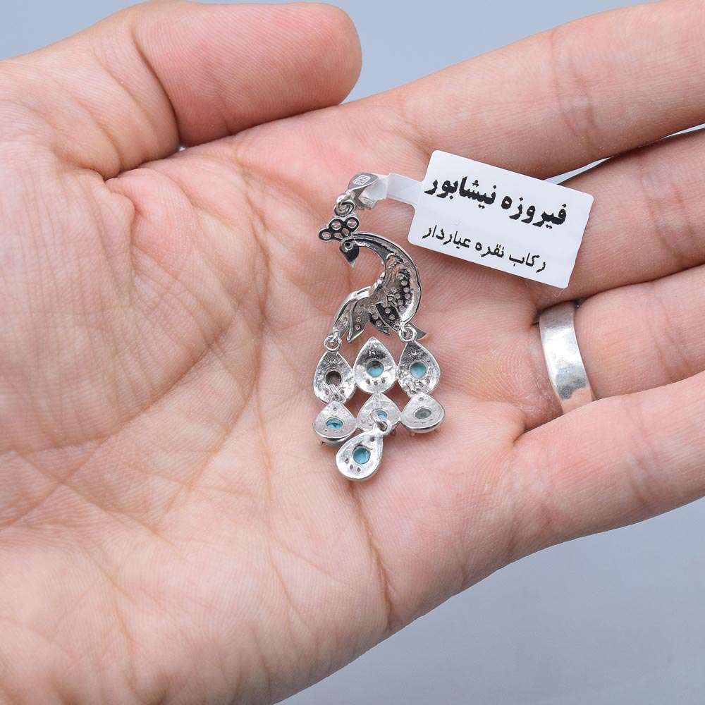 گردن آویز طرح طاووس فیروزه نیشابور «کد 5814» - Image 3