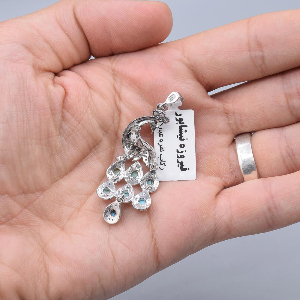 گردن آویز طرح طاووس فیروزه نیشابور «کد 5816» - Image 3