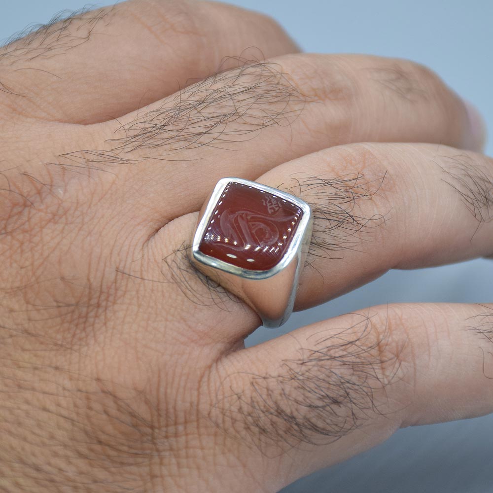 انگشتر عقیق یمنی خطی "علی (علیه السلام)" طرح نقطه مردانه «کد 6114» - Image 4