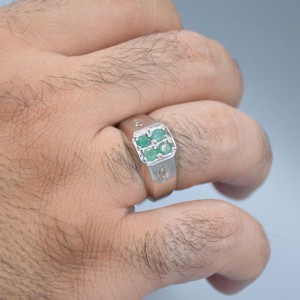 انگشتر زمرد زامبیا با 2 عدد الماس مردانه «کد 6350» - Image 4
