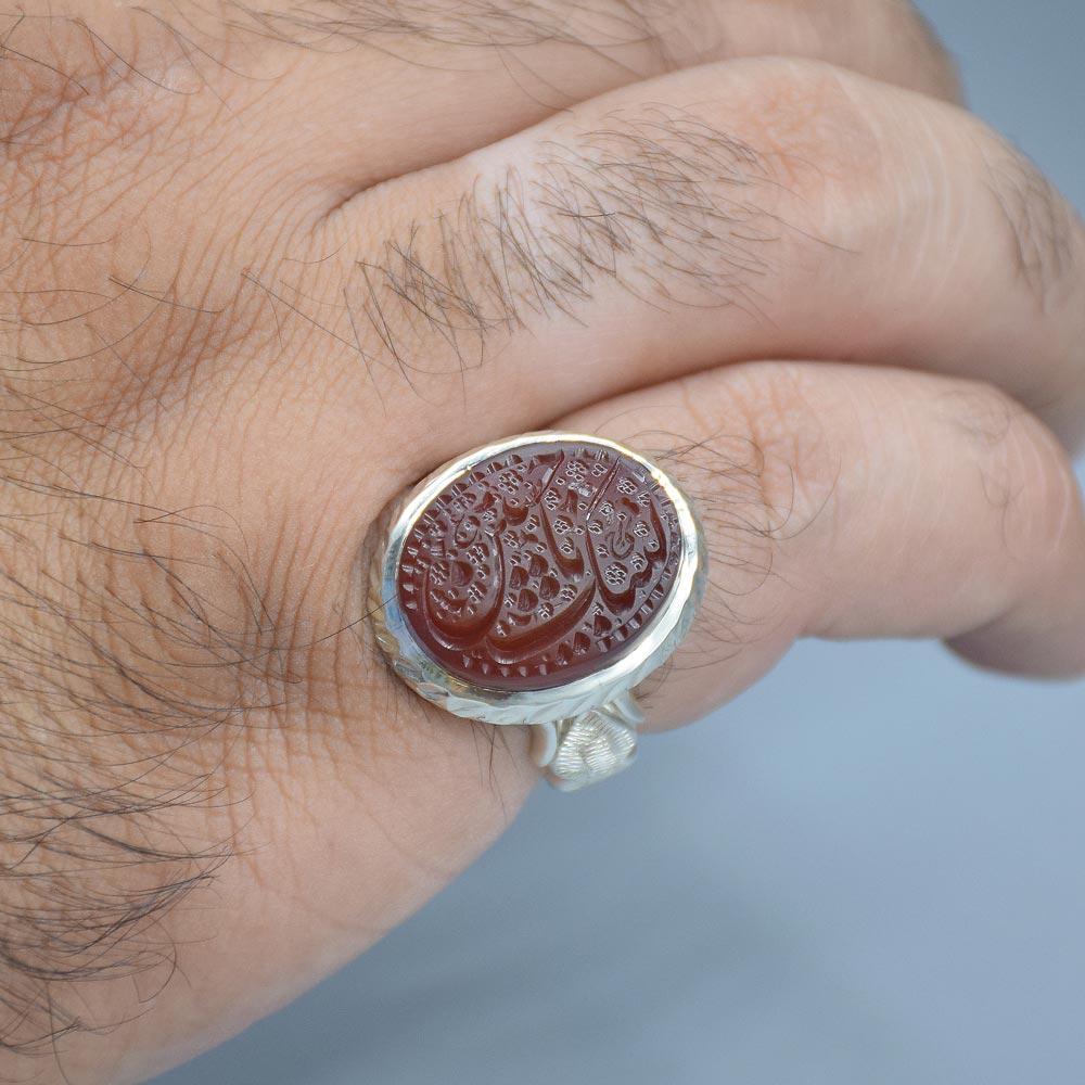 انگشتر عقیق یمنی خطی "لبیک یا حسین" با حرز مردانه «کد 6388» - تصویر 4