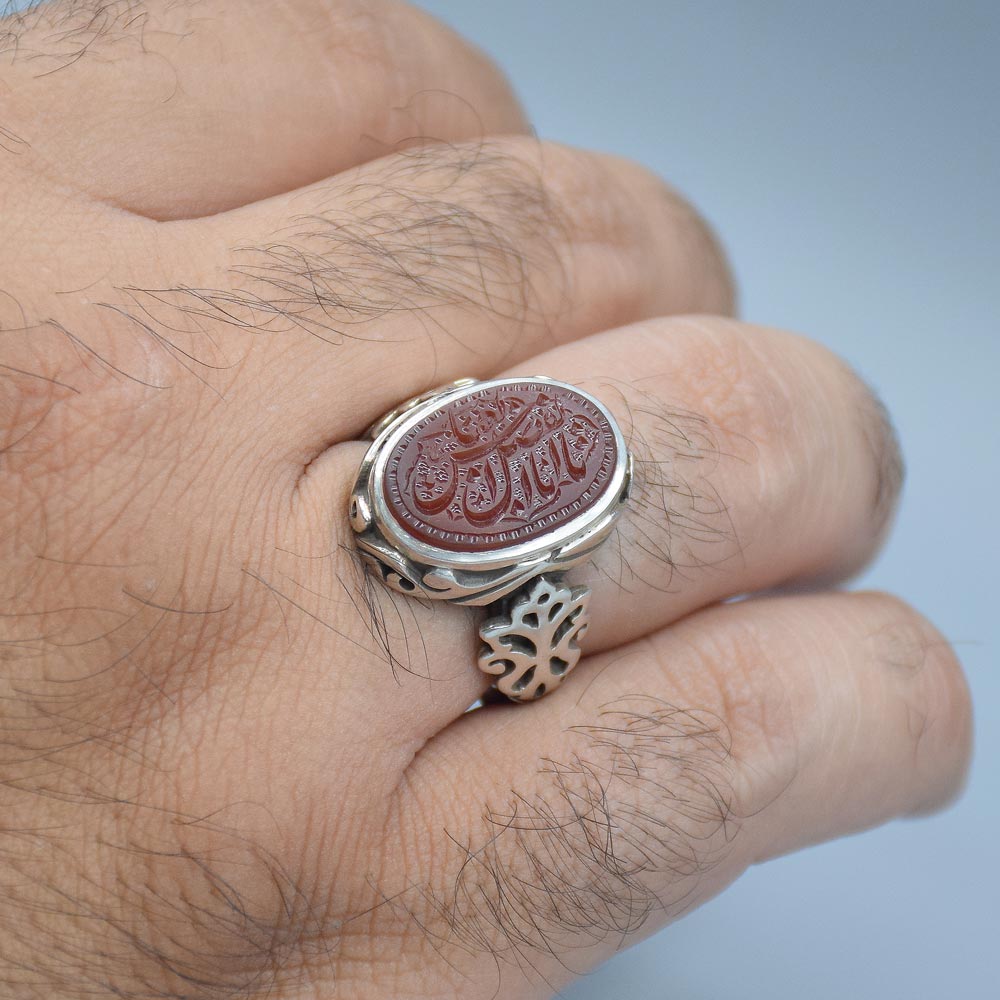انگشتر عقیق یمنی خطی "یا اباالفضل العباس" مردانه «کد 6398» - تصویر 4