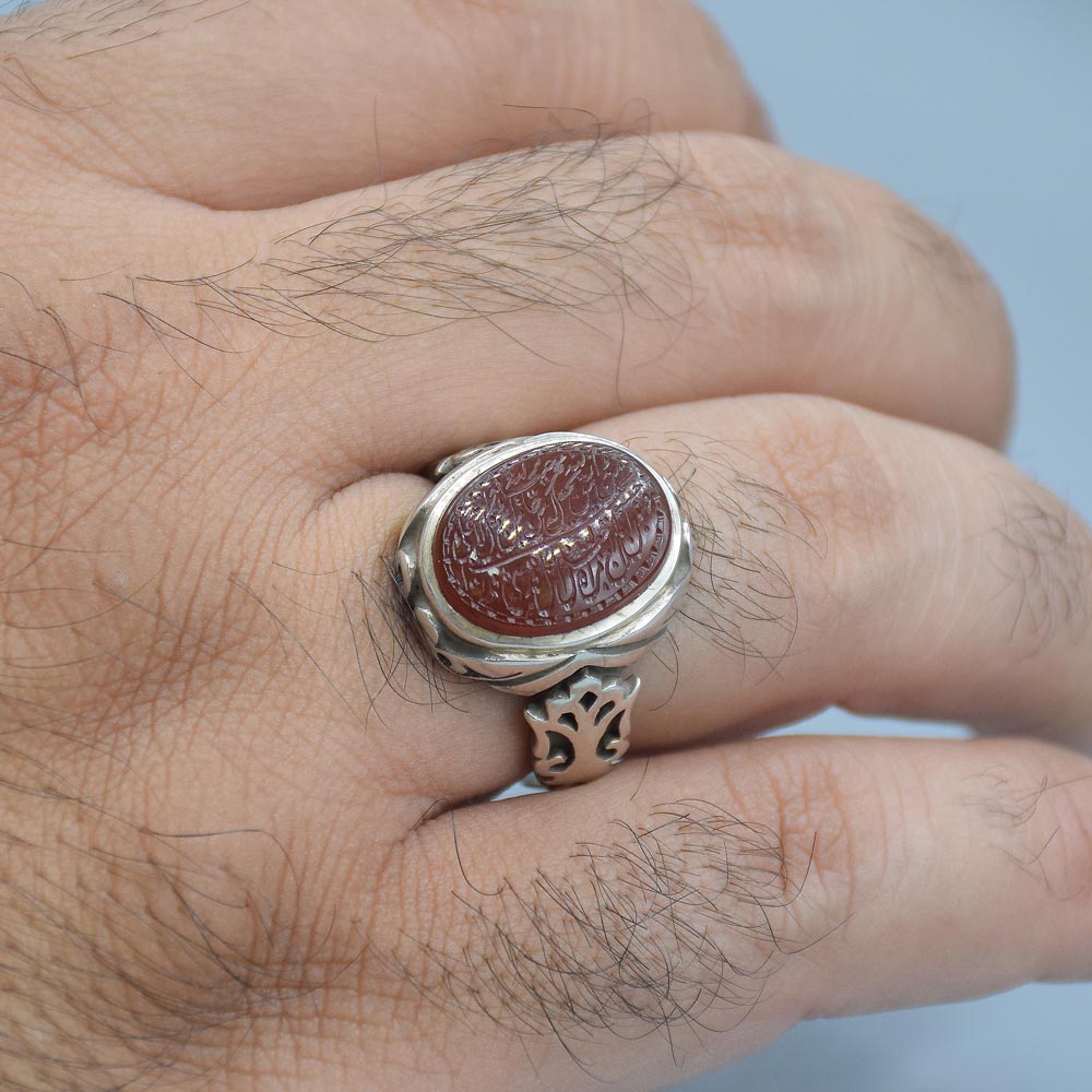 انگشتر عقیق یمنی خطی "آیه و من یتق الله" مردانه «کد 6405» - تصویر 4