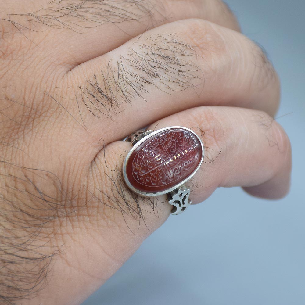 انگشتر عقیق یمنی خطی "آیه و من یتق الله" مردانه «کد 6407» - تصویر 4