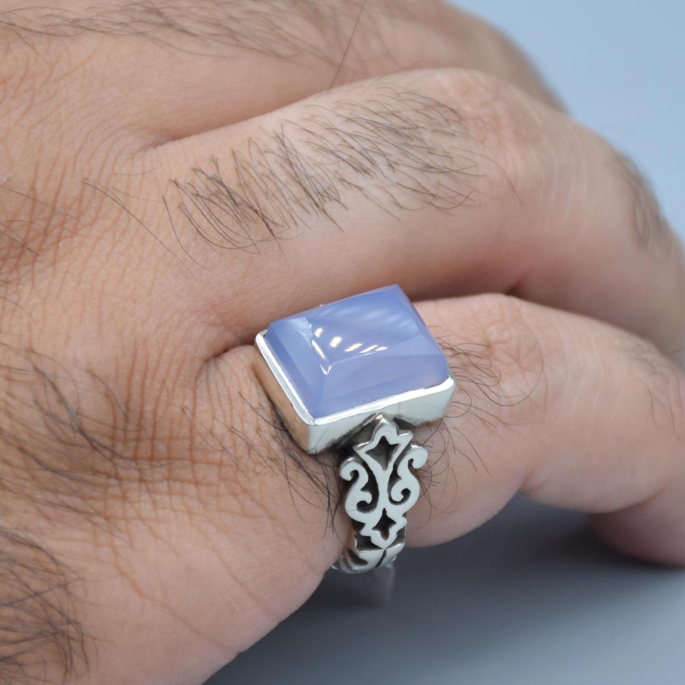 انگشتر عقیق کبود یمنی با حرز مردانه «کد 6424» - Image 4
