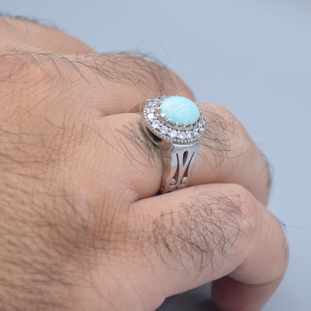 انگشتر فیروزه نیشابور مردانه «کد 6527» - تصویر 4