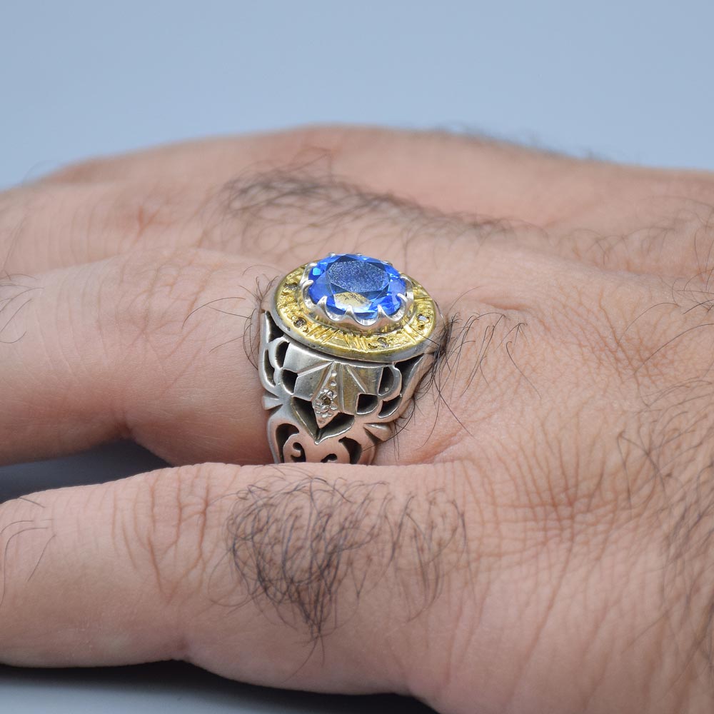 انگشتر توپاز سوئیسی با 8 عدد الماس مردانه «کد 6569» - Image 4