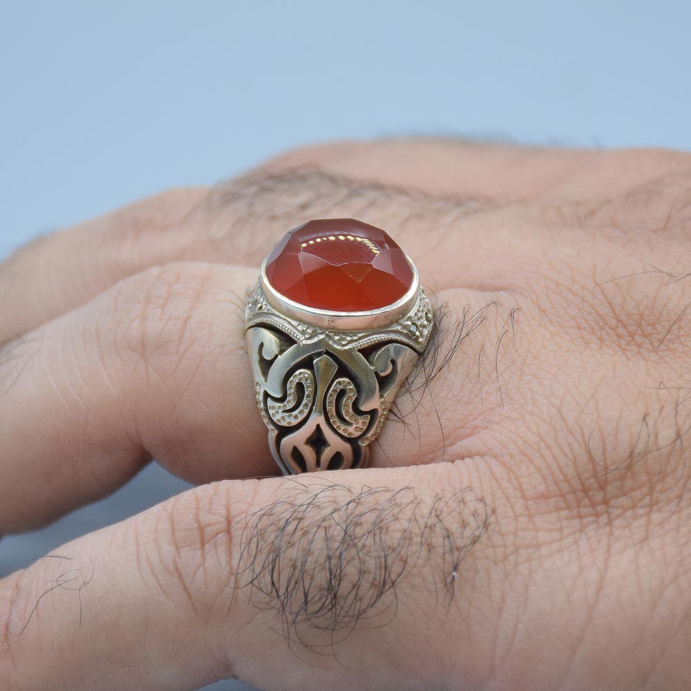 انگشتر عقیق یمنی با 6 عدد الماس مردانه «کد 6612» - Image 4
