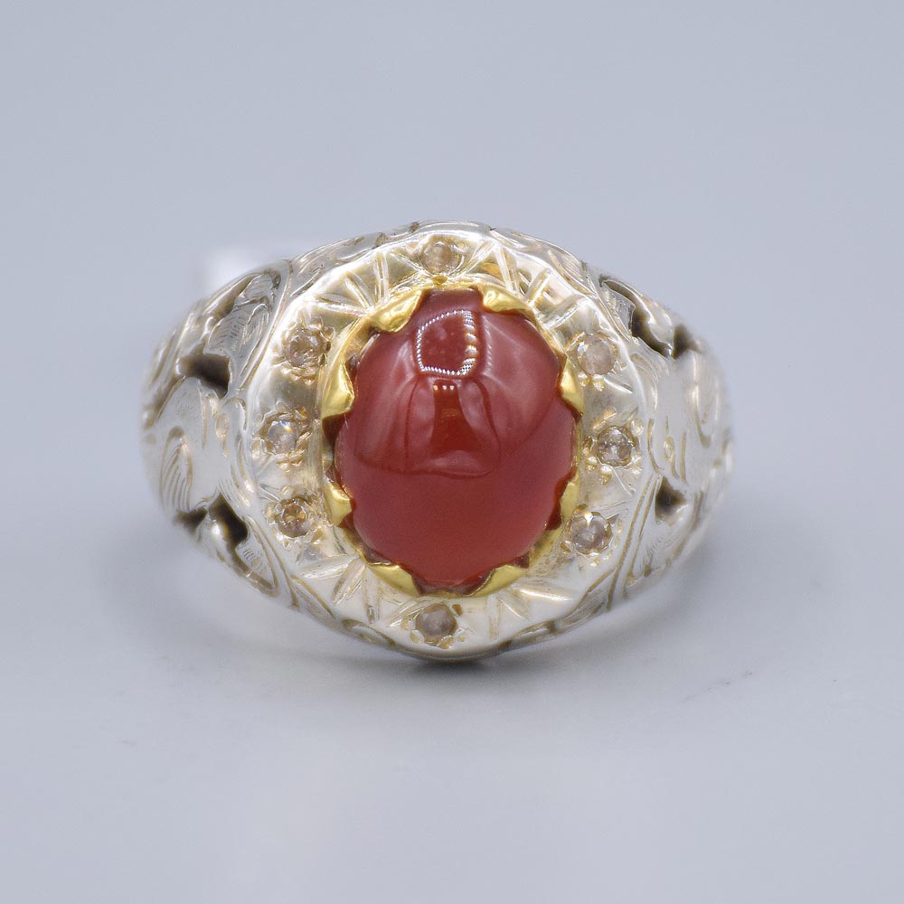 انگشتر عقیق یمنی با 8 عدد الماس مردانه «کد 6643» - Image 3