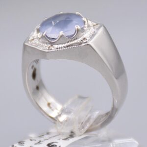 انگشتر عقیق کبود یمنی با 6 عدد الماس مردانه «کد 6735»