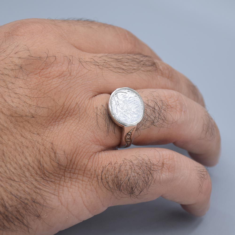 انگشتر درّ نجف خطی "علی ولی الله (علیه السلام)" با 6 عدد الماس مردانه «کد 7181» - تصویر 4